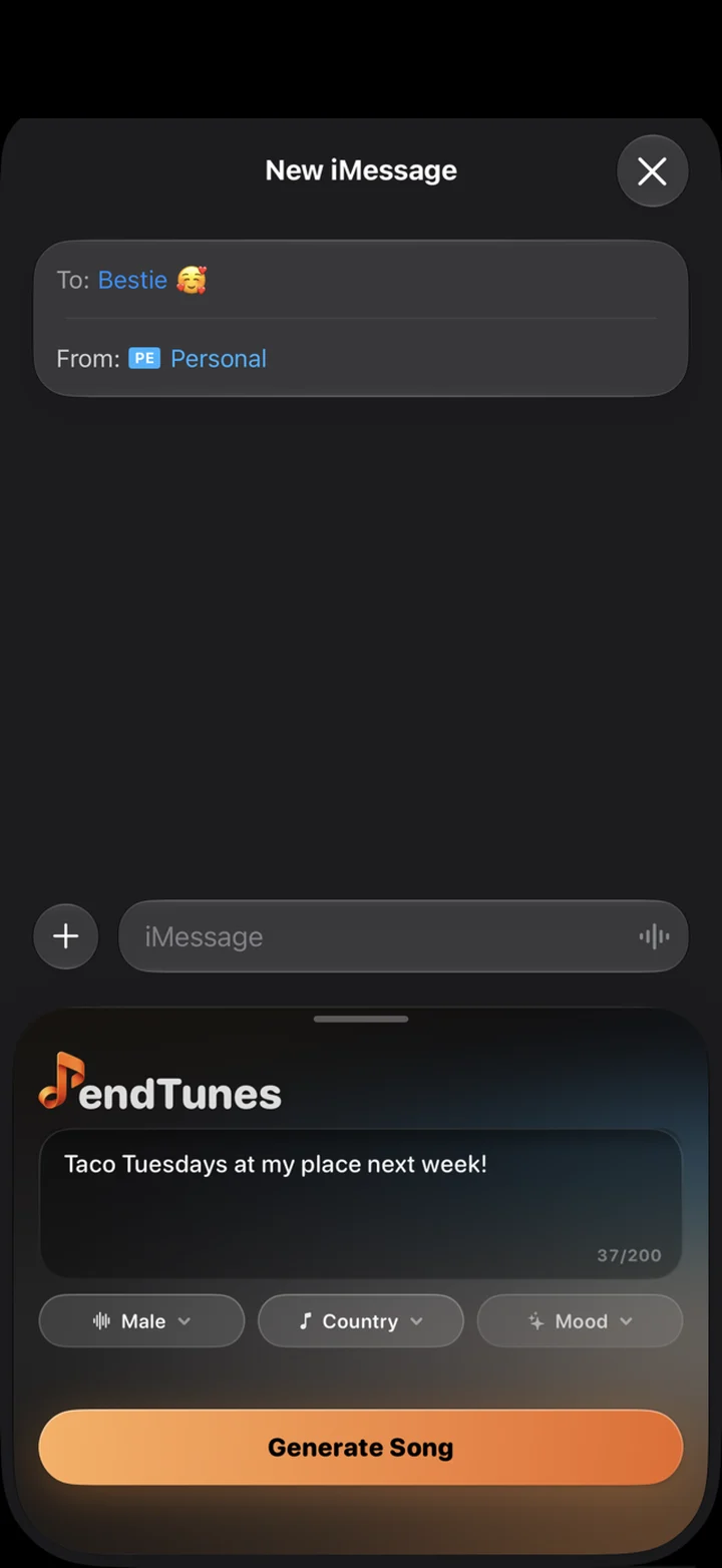 SendTunes Sent from inside Messages screen