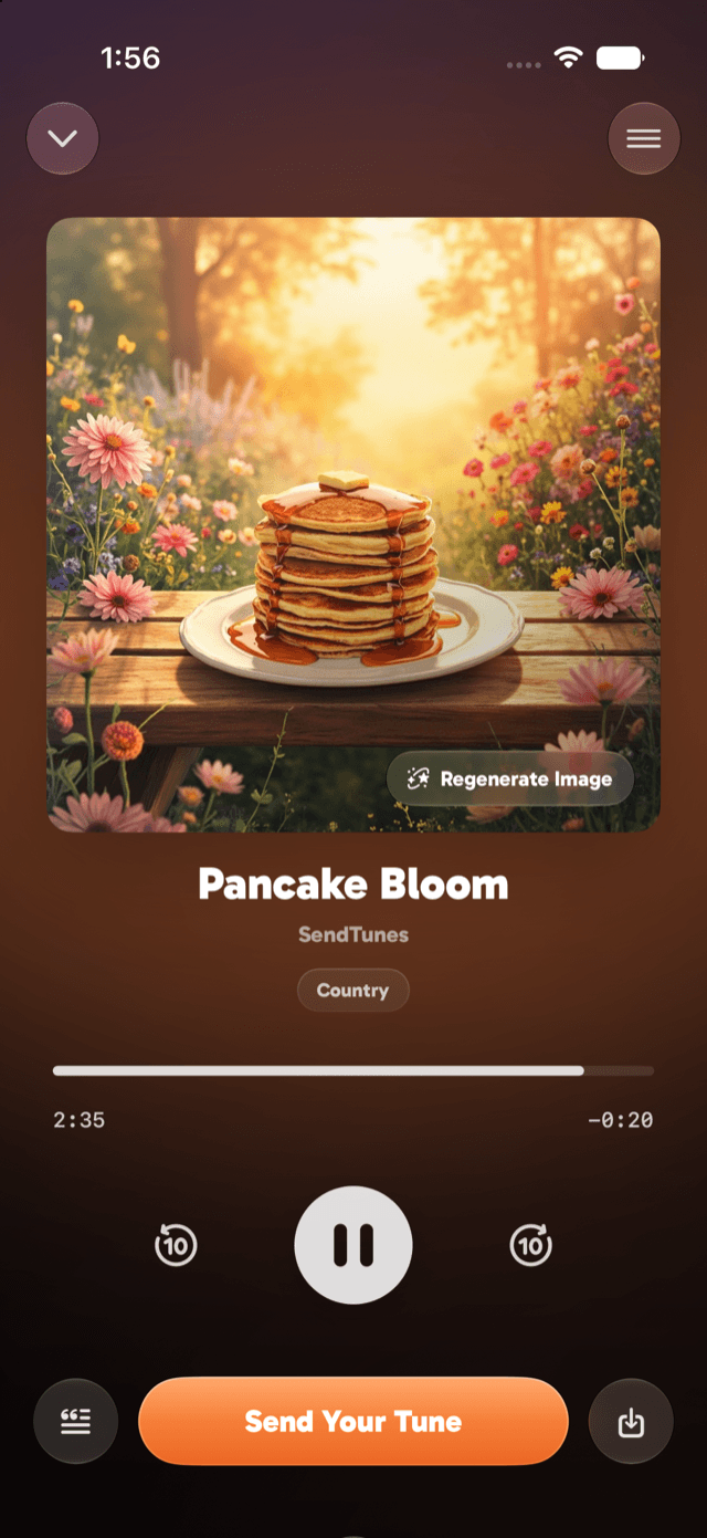A song with AI cover art and the Regenerate Image button highlighted
